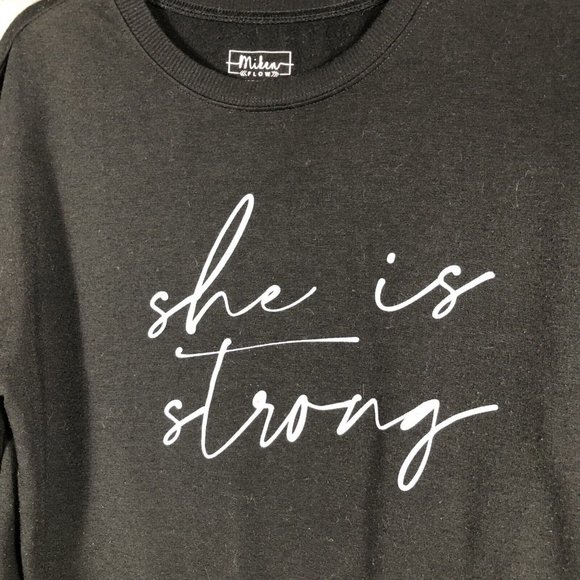 MIKEN Flow Sweatshirt Women’s Sweater Black She Is Strong Size Small - Picture 3 of 12